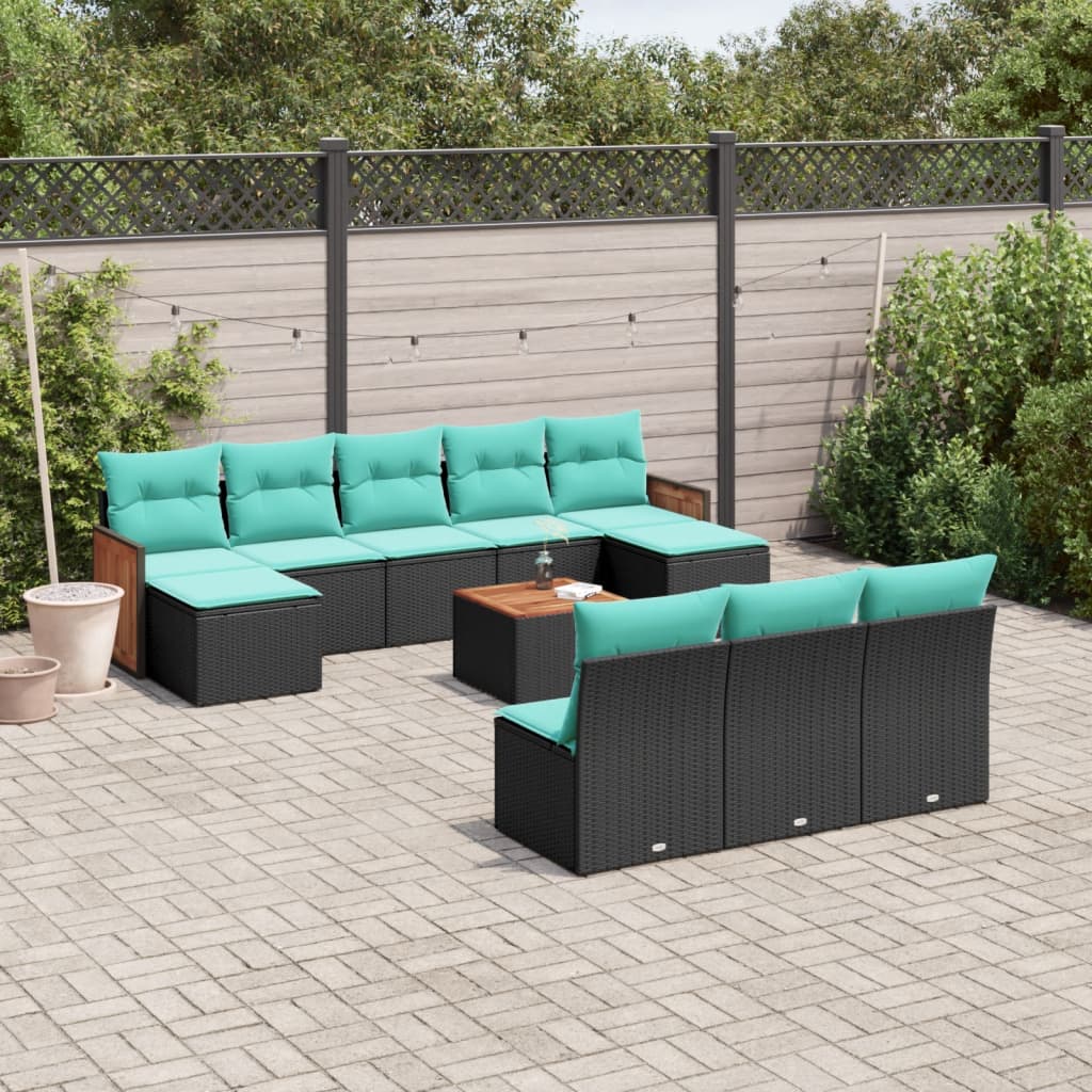 11-delige tuinbankset met kussens, zwart polyrotan is nu te koop bij PeponiXL, paradijselijk wonen!