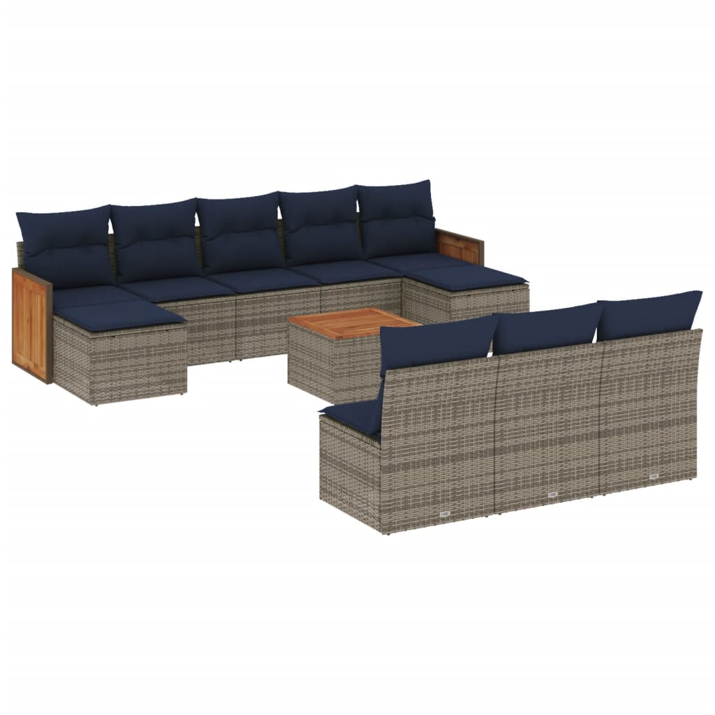11-delige tuinbankset met kussens, grijs polyrotan is nu te koop bij PeponiXL, paradijselijk wonen!