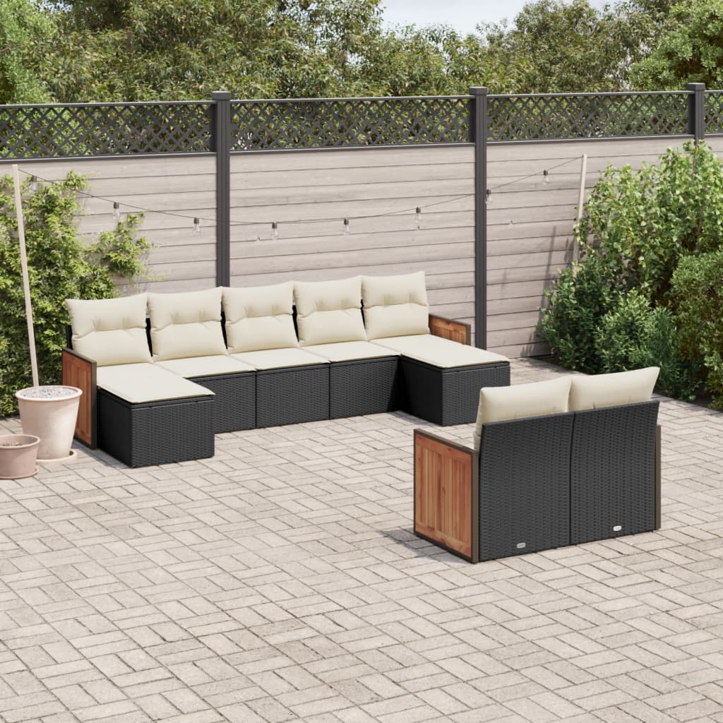 9-delige Loungeset met kussens poly rattan zwart is nu te koop bij PeponiXL, paradijselijk wonen!