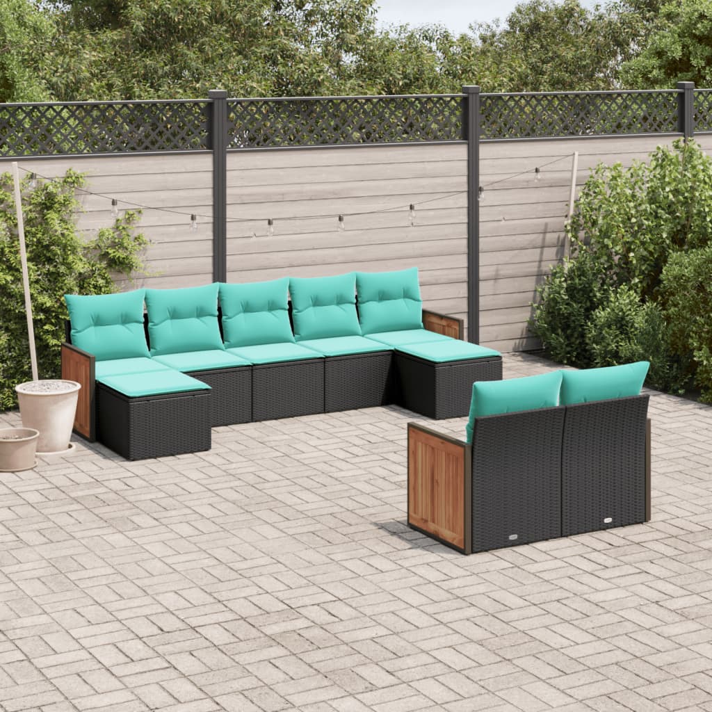 9-delige tuinbankset met kussens van zwart polyrotan is nu te koop bij PeponiXL, paradijselijk wonen!