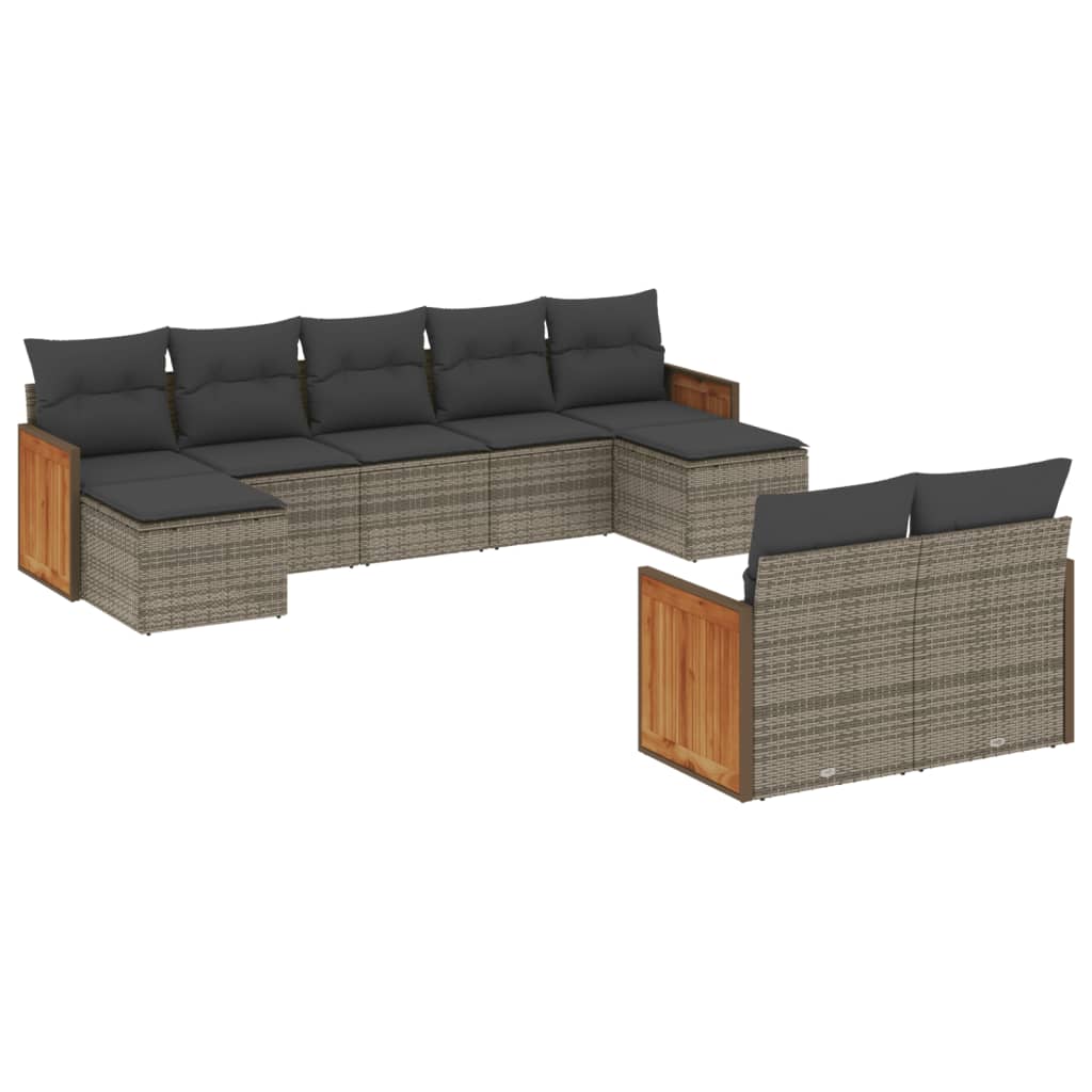 9-delige Loungeset met kussens poly rattan grijs is nu te koop bij PeponiXL, paradijselijk wonen!