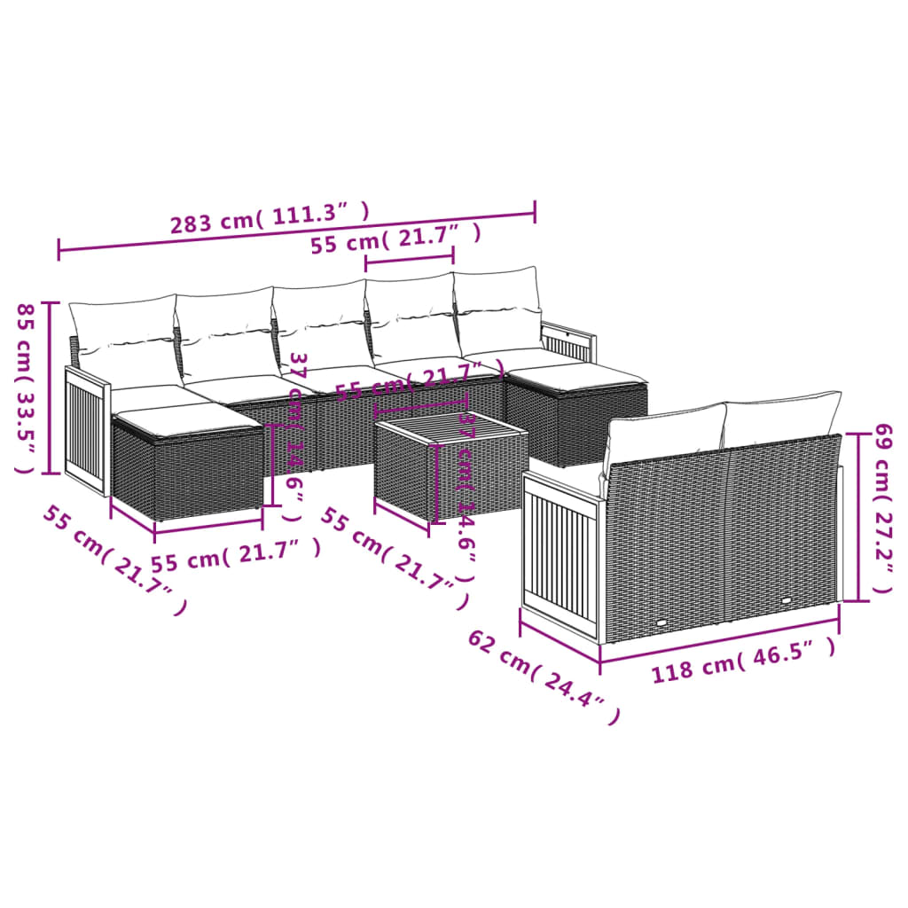 10-delige Loungeset met kussens poly rattan zwart is nu te koop bij PeponiXL, paradijselijk wonen!