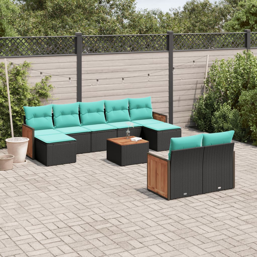 10-delige tuinbankset met kussens van zwart polyrotan is nu te koop bij PeponiXL, paradijselijk wonen!