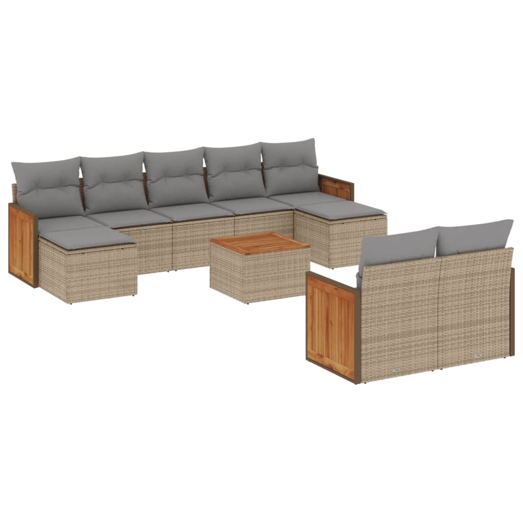 10-delige Loungeset met kussens poly rattan beige is nu te koop bij PeponiXL, paradijselijk wonen!