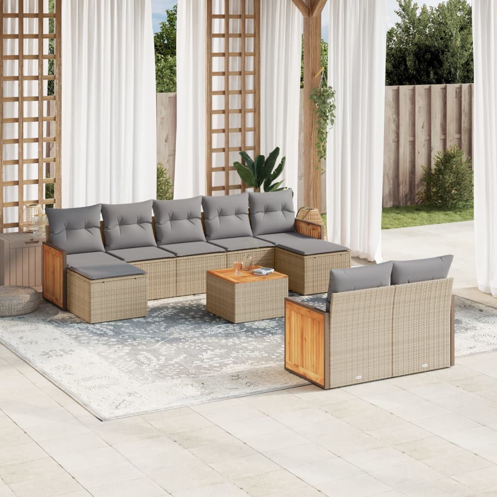 10-delige Loungeset met kussens poly rattan beige is nu te koop bij PeponiXL, paradijselijk wonen!