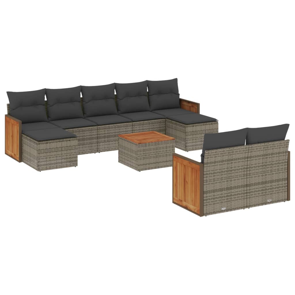10-delige Loungeset met kussens poly rattan grijs is nu te koop bij PeponiXL, paradijselijk wonen!