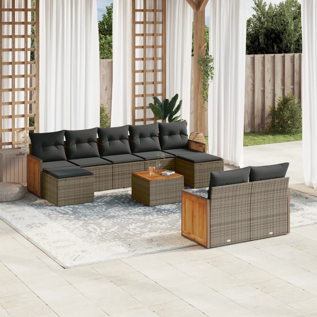 10-delige Loungeset met kussens poly rattan grijs is nu te koop bij PeponiXL, paradijselijk wonen!