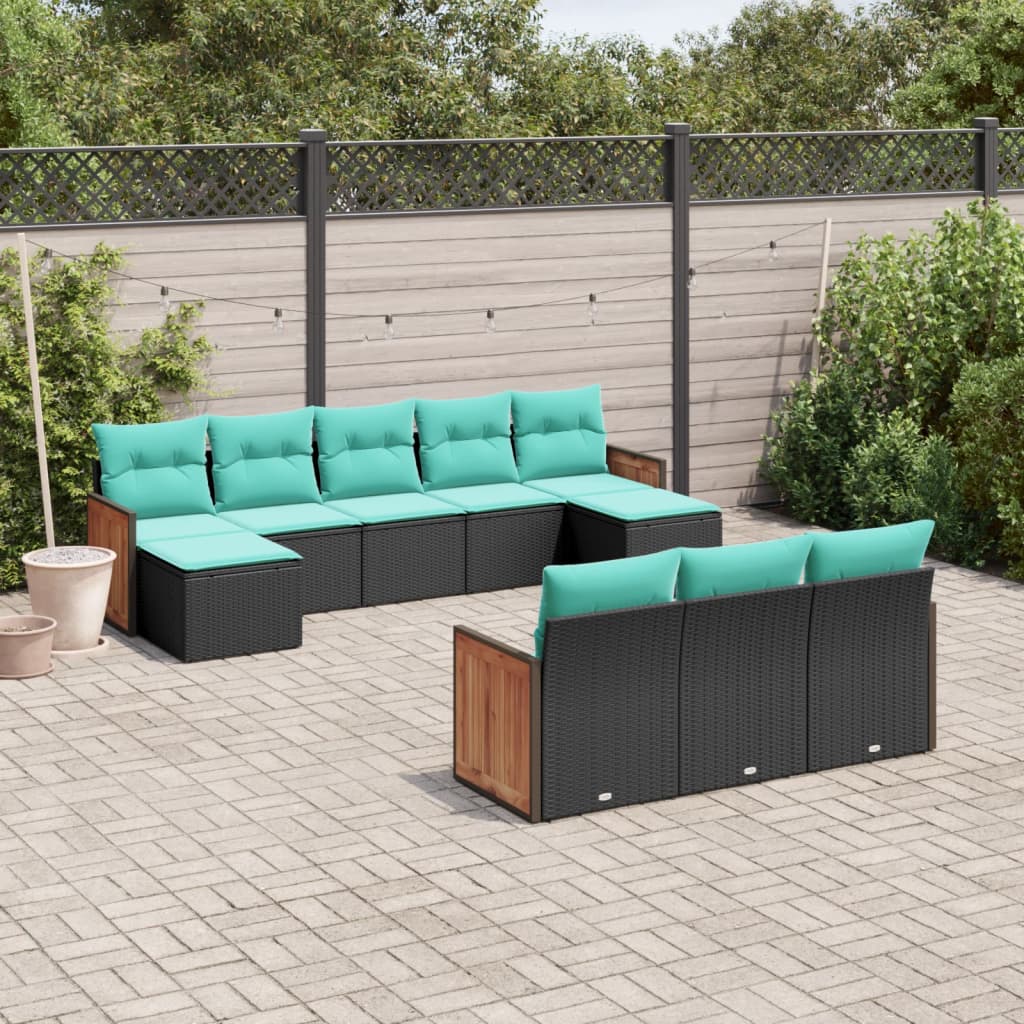 10-delige tuinbankset met kussens van zwart polyrotan is nu te koop bij PeponiXL, paradijselijk wonen!