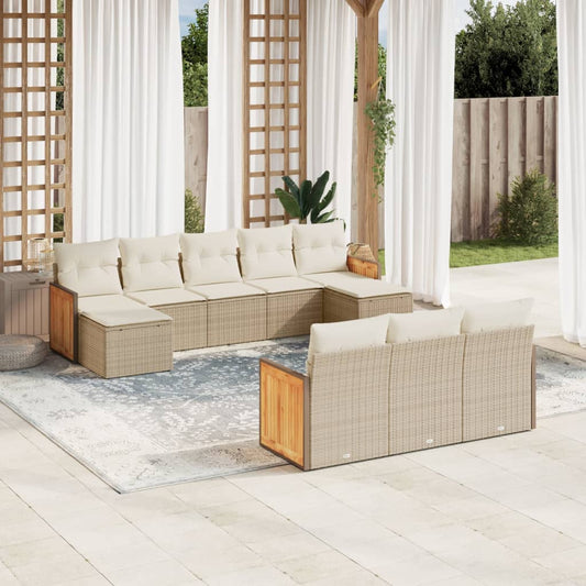 10-delige Loungeset met kussens poly rattan beige is nu te koop bij PeponiXL, paradijselijk wonen!