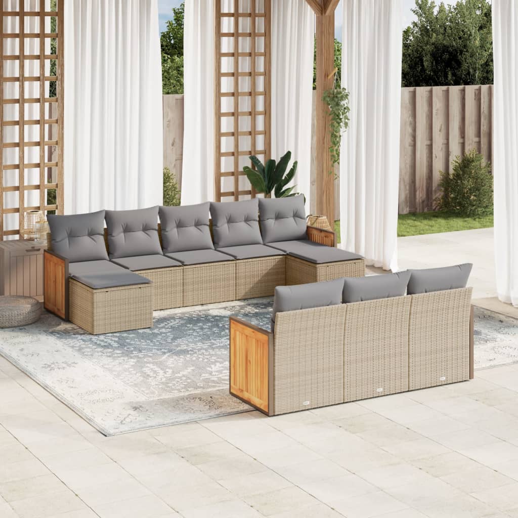 10-delige Loungeset met kussens poly rattan beige is nu te koop bij PeponiXL, paradijselijk wonen!