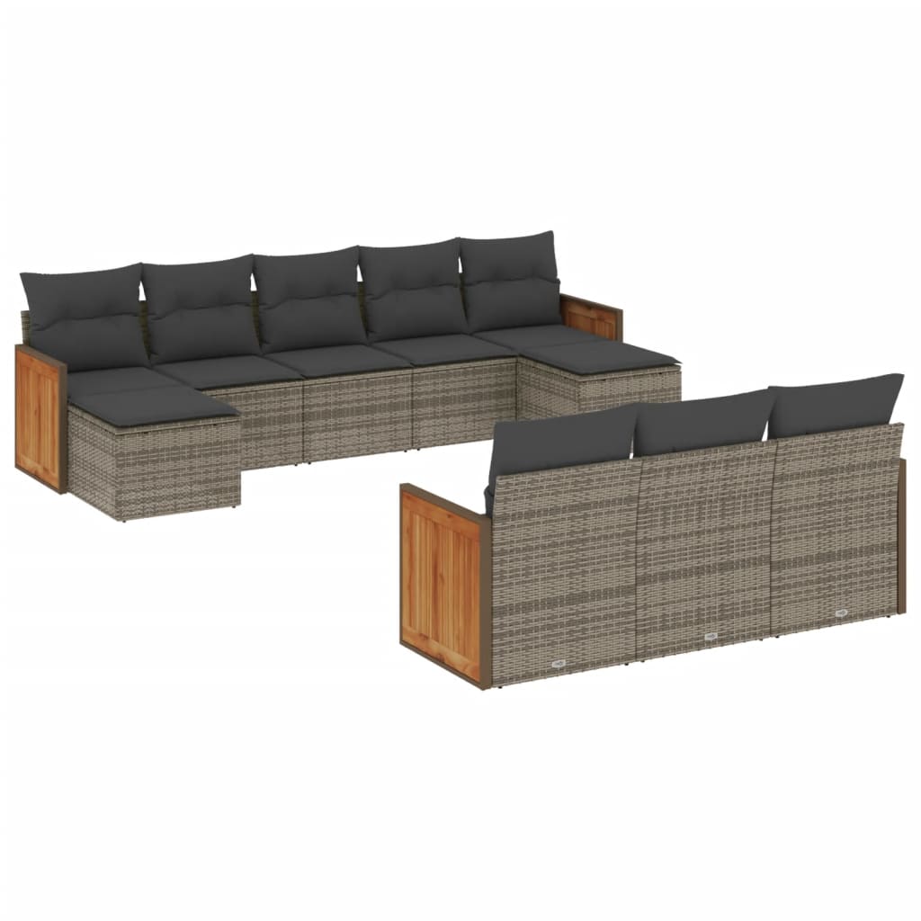 10-delige Loungeset met kussens poly rattan grijs is nu te koop bij PeponiXL, paradijselijk wonen!