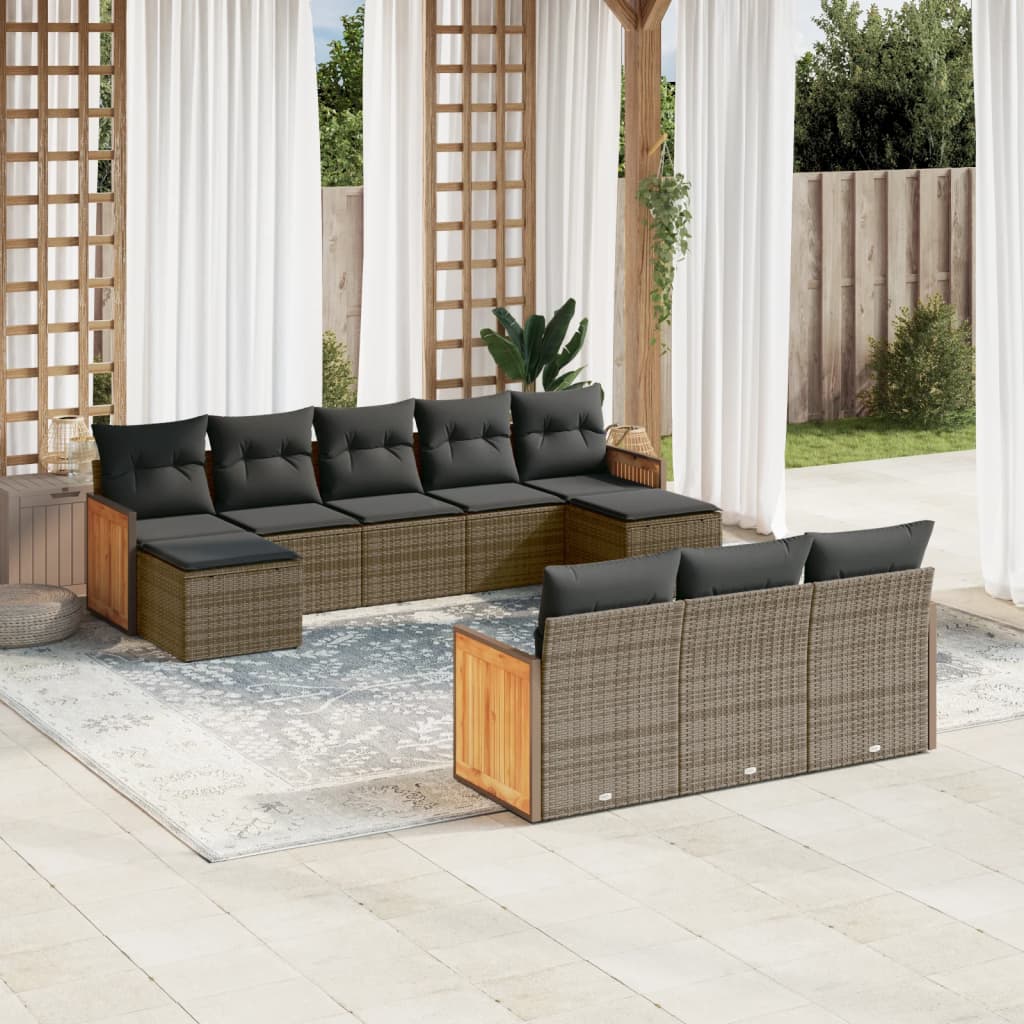 10-delige Loungeset met kussens poly rattan grijs is nu te koop bij PeponiXL, paradijselijk wonen!