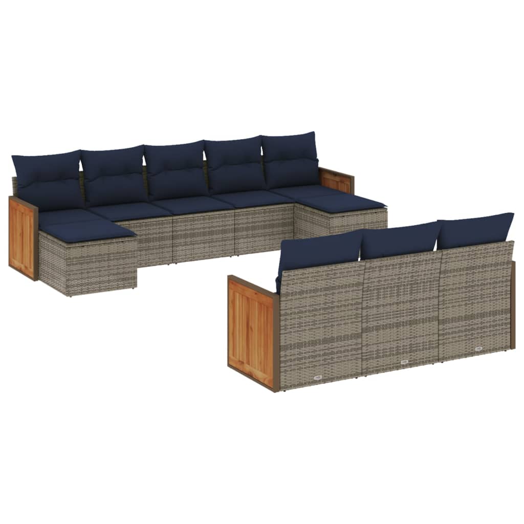 10-delige tuinbankset met kussens, grijs polyrotan is nu te koop bij PeponiXL, paradijselijk wonen!