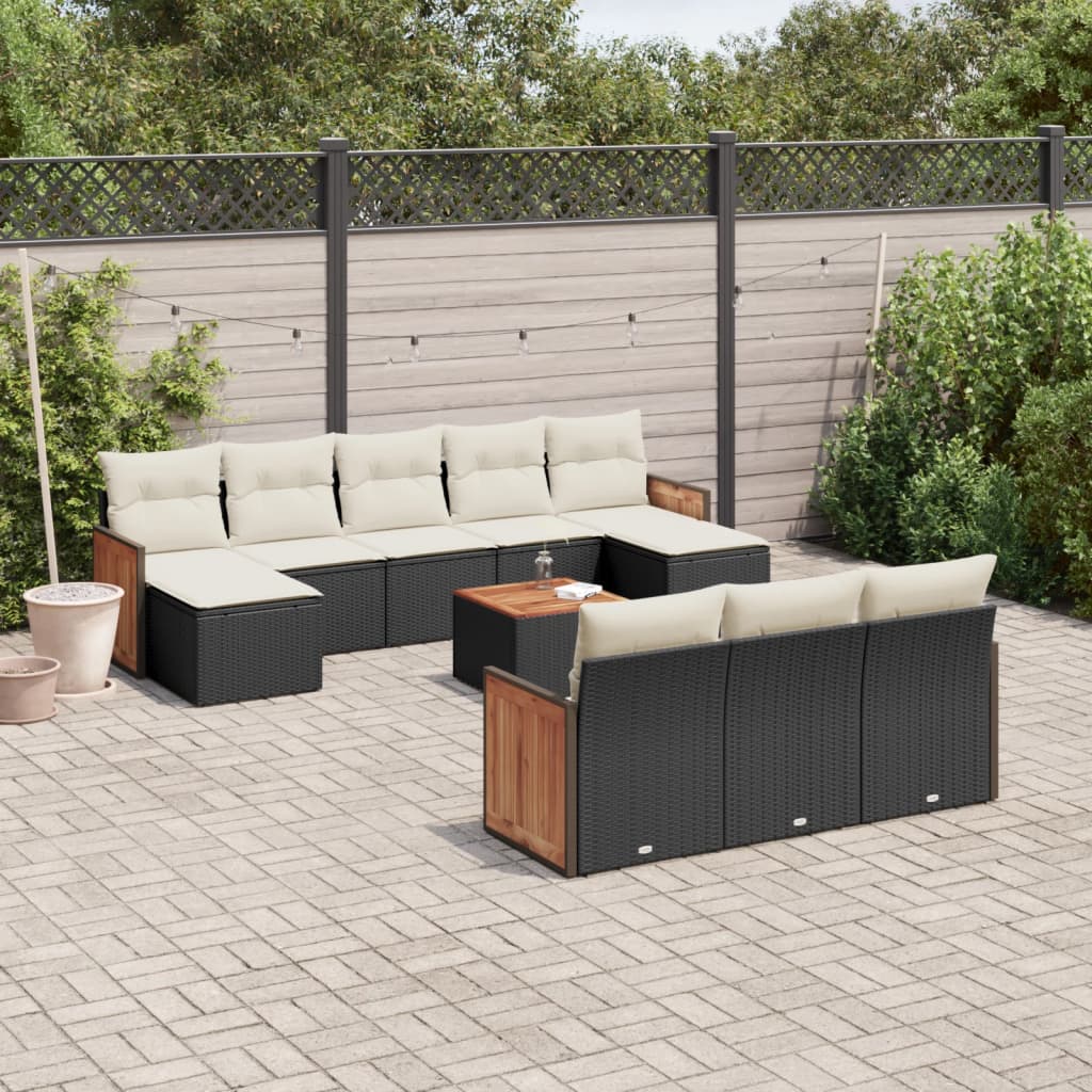 11-delige Loungeset met kussens poly rattan zwart is nu te koop bij PeponiXL, paradijselijk wonen!