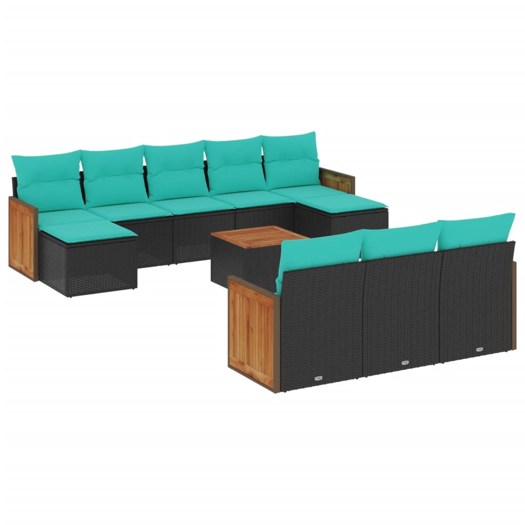 11-delige tuinbankset met kussens, zwart polyrotan is nu te koop bij PeponiXL, paradijselijk wonen!