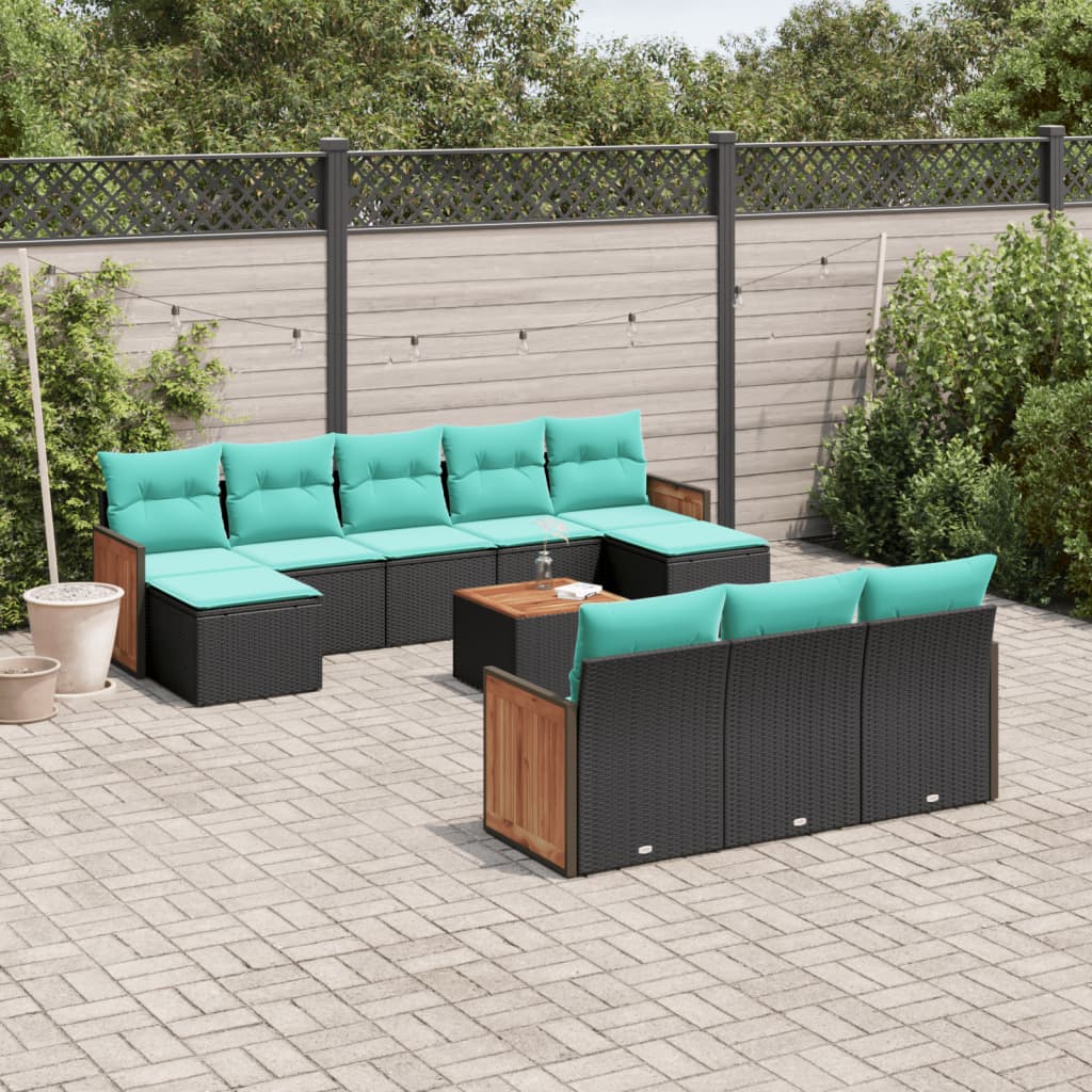 11-delige tuinbankset met kussens, zwart polyrotan is nu te koop bij PeponiXL, paradijselijk wonen!