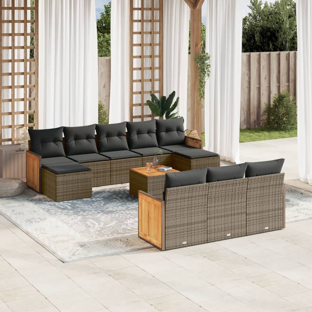 11-delige Loungeset met kussens poly rattan grijs is nu te koop bij PeponiXL, paradijselijk wonen!