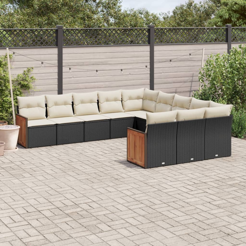 11-delige Loungeset met kussens poly rattan zwart is nu te koop bij PeponiXL, paradijselijk wonen!
