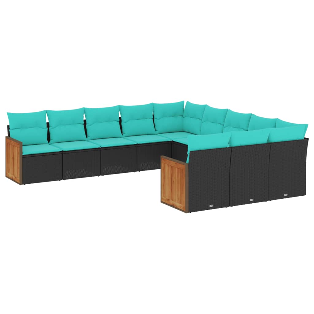 11-delige tuinbankset met kussens, zwart polyrotan is nu te koop bij PeponiXL, paradijselijk wonen!