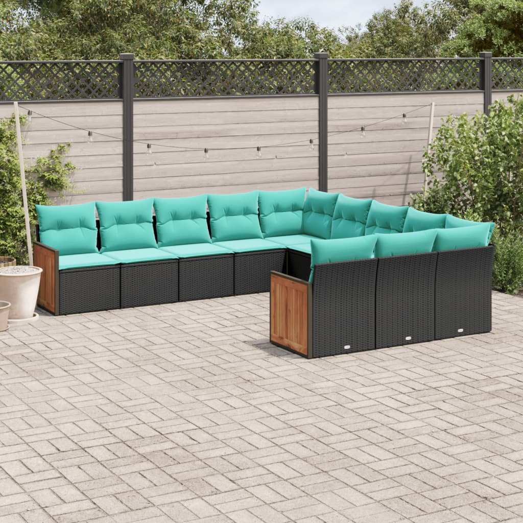 11-delige tuinbankset met kussens, zwart polyrotan is nu te koop bij PeponiXL, paradijselijk wonen!