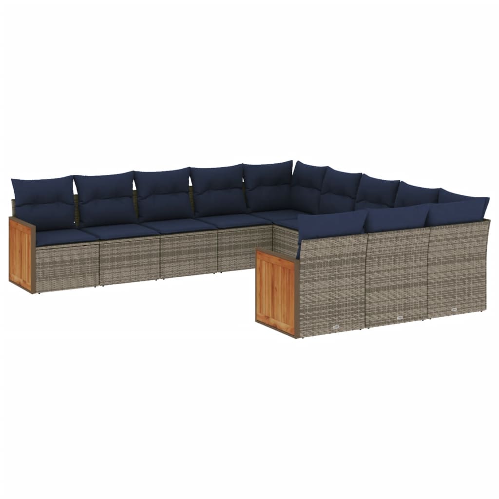 11-delige tuinbankset met kussens, grijs polyrotan is nu te koop bij PeponiXL, paradijselijk wonen!
