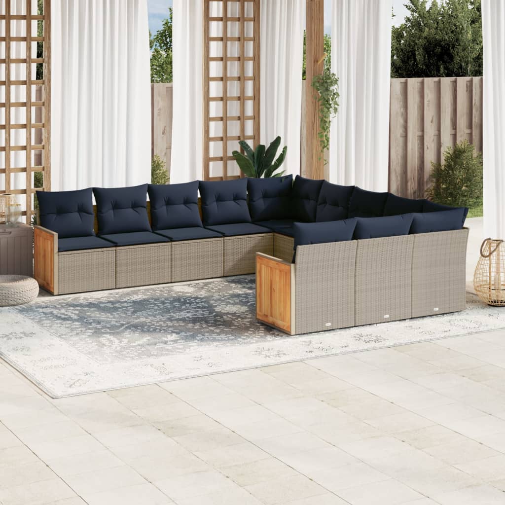 11-delige tuinbankset met kussens, grijs polyrotan is nu te koop bij PeponiXL, paradijselijk wonen!