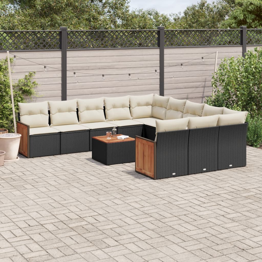 12-delige Loungeset met kussens poly rattan zwart is nu te koop bij PeponiXL, paradijselijk wonen!