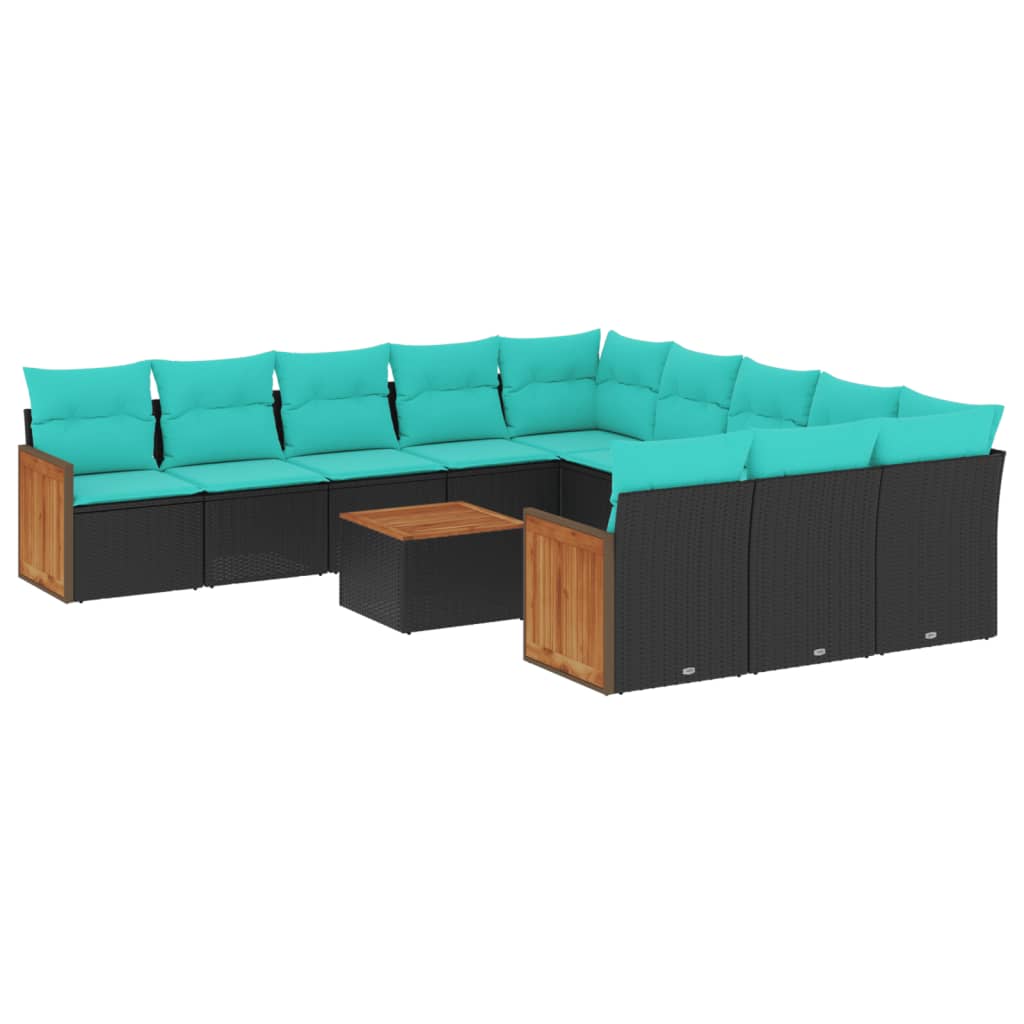 12-delige tuinbankset met kussens van zwart polyrotan is nu te koop bij PeponiXL, paradijselijk wonen!