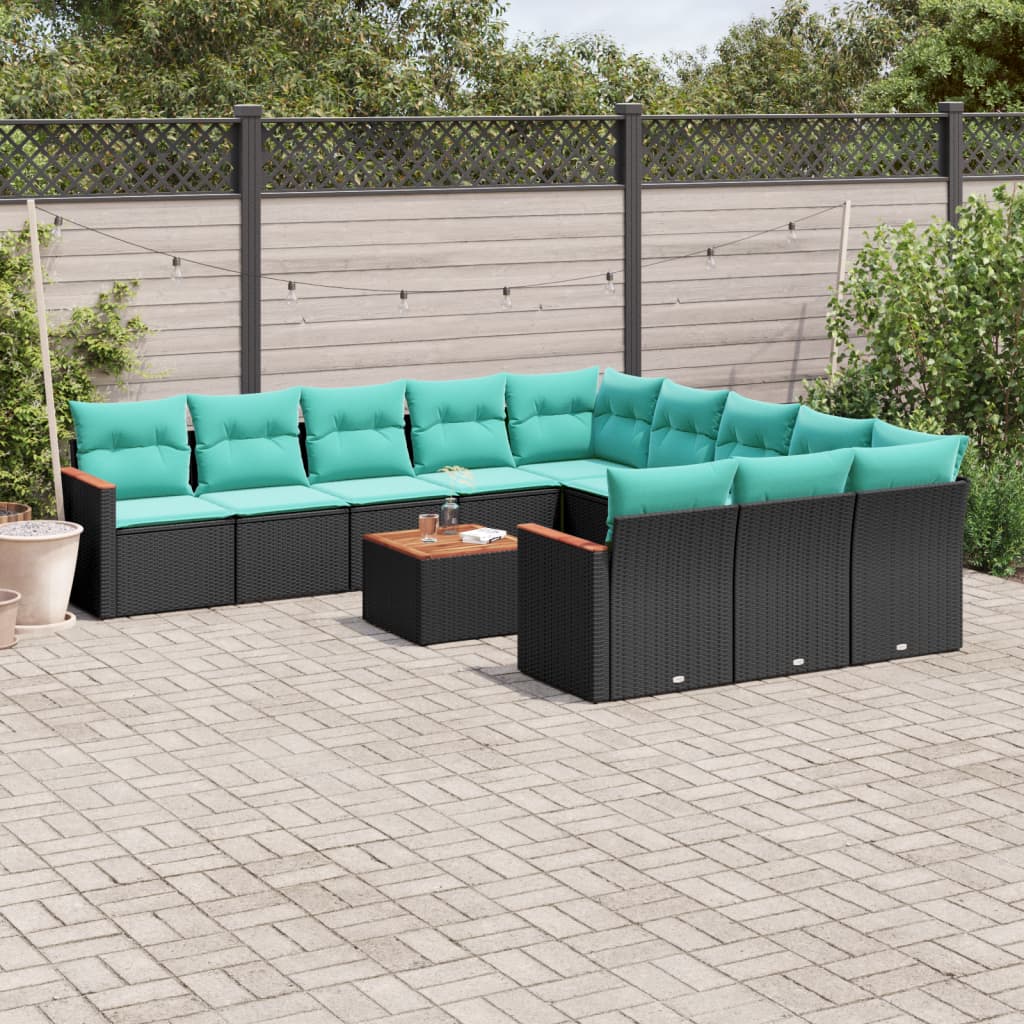 12-delige tuinbankset met kussens van zwart polyrotan is nu te koop bij PeponiXL, paradijselijk wonen!