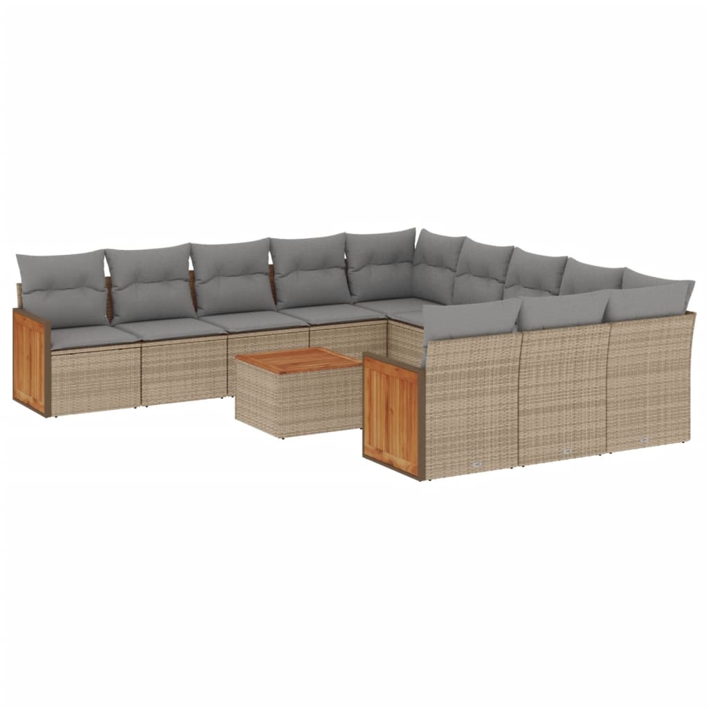 12-delige Loungeset met kussens poly rattan beige is nu te koop bij PeponiXL, paradijselijk wonen!