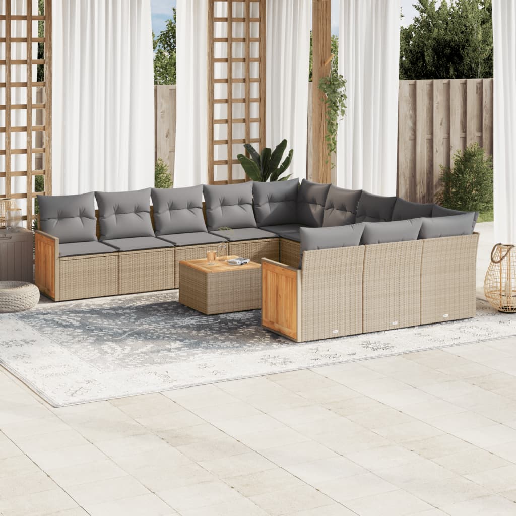 12-delige Loungeset met kussens poly rattan beige is nu te koop bij PeponiXL, paradijselijk wonen!