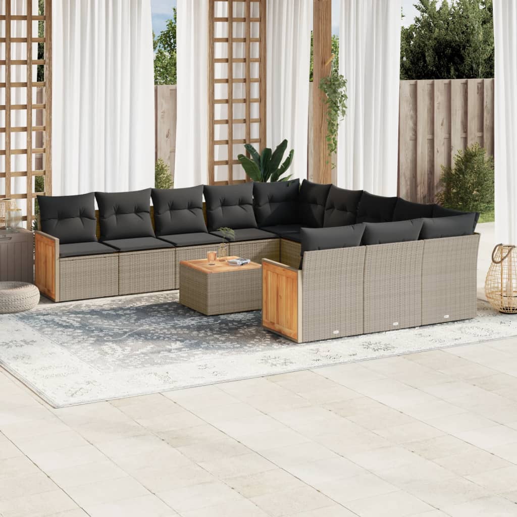 12-delige Loungeset met kussens poly rattan grijs is nu te koop bij PeponiXL, paradijselijk wonen!