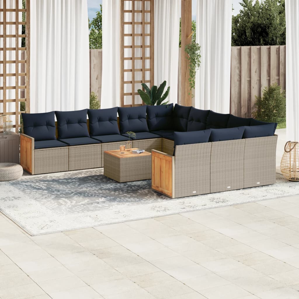 12-delige tuinbankset met kussens, grijs polyrotan is nu te koop bij PeponiXL, paradijselijk wonen!