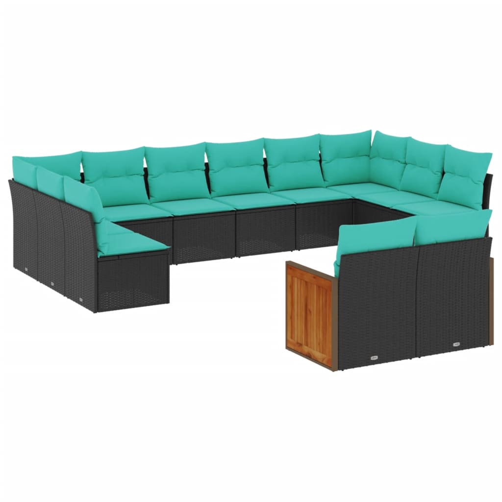 12-delige tuinbankset met kussens van zwart polyrotan is nu te koop bij PeponiXL, paradijselijk wonen!