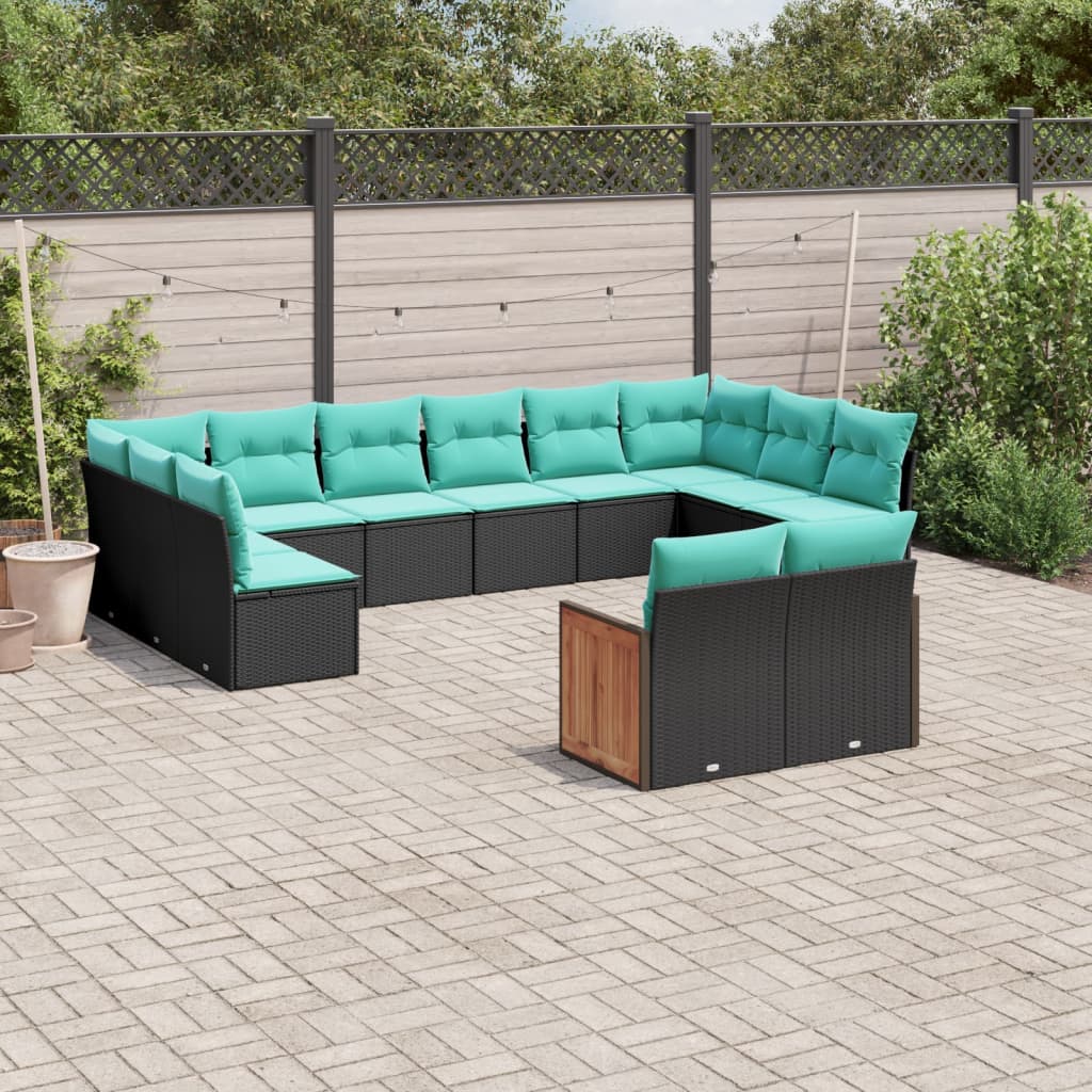 12-delige tuinbankset met kussens van zwart polyrotan is nu te koop bij PeponiXL, paradijselijk wonen!
