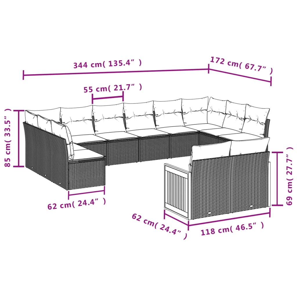 12-delige Loungeset met kussens poly rattan beige is nu te koop bij PeponiXL, paradijselijk wonen!