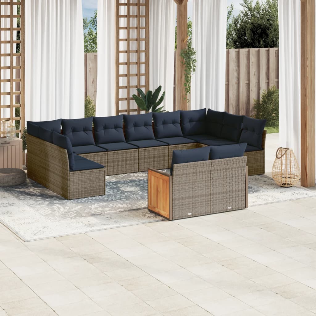 12-delige tuinbankset met kussens, grijs polyrotan is nu te koop bij PeponiXL, paradijselijk wonen!
