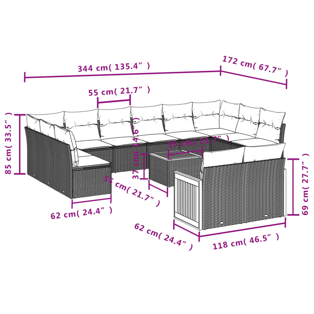 13-delige Loungeset met kussens poly rattan zwart is nu te koop bij PeponiXL, paradijselijk wonen!