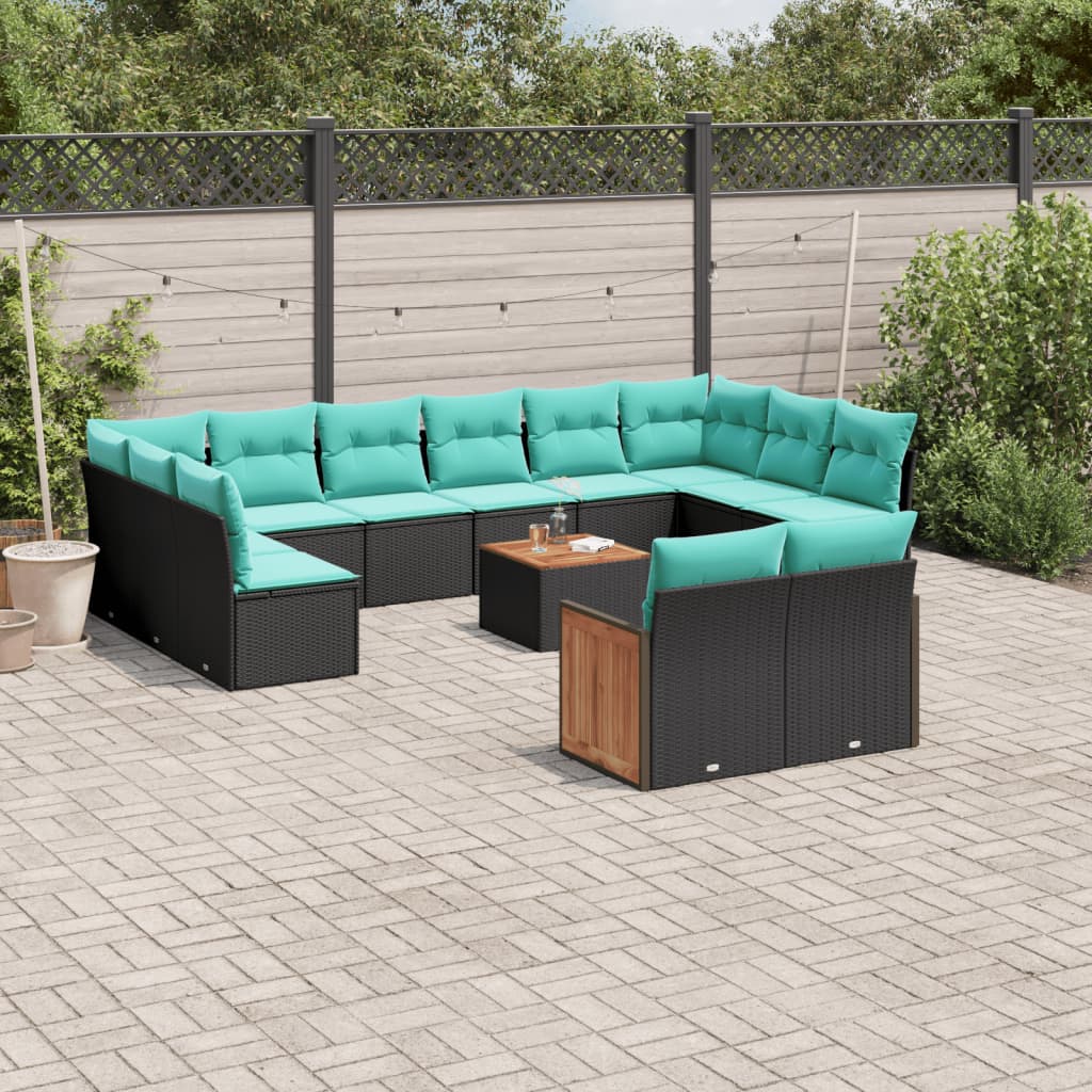 13-delige tuinbankset met kussens van zwart polyrotan is nu te koop bij PeponiXL, paradijselijk wonen!