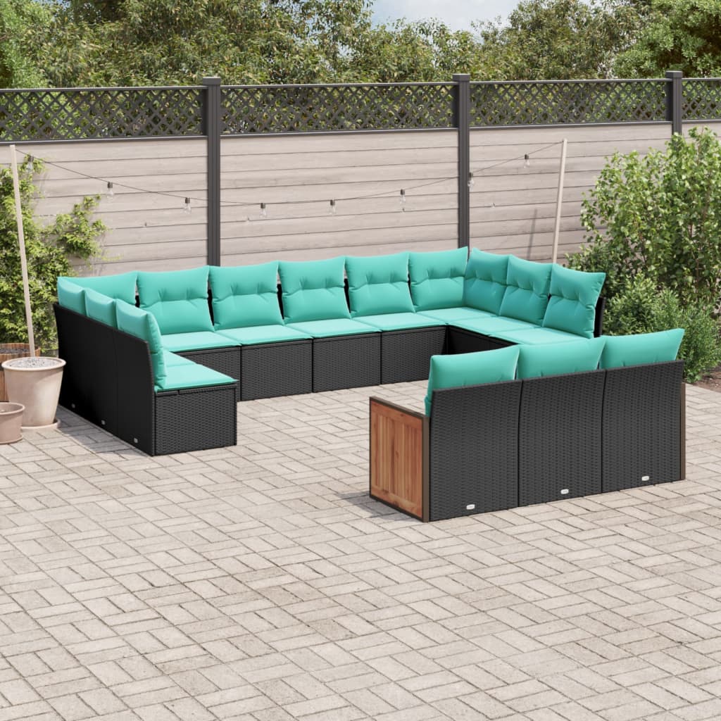 13-delige tuinbankset met kussens van zwart polyrotan is nu te koop bij PeponiXL, paradijselijk wonen!