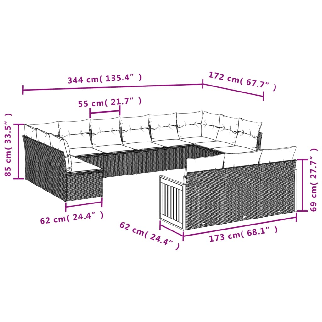 13-delige Loungeset met kussens poly rattan grijs is nu te koop bij PeponiXL, paradijselijk wonen!