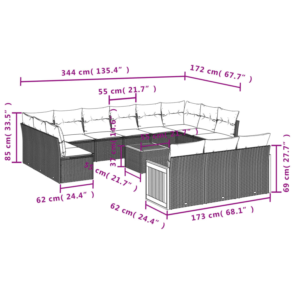 14-delige Loungeset met kussens poly rattan zwart is nu te koop bij PeponiXL, paradijselijk wonen!
