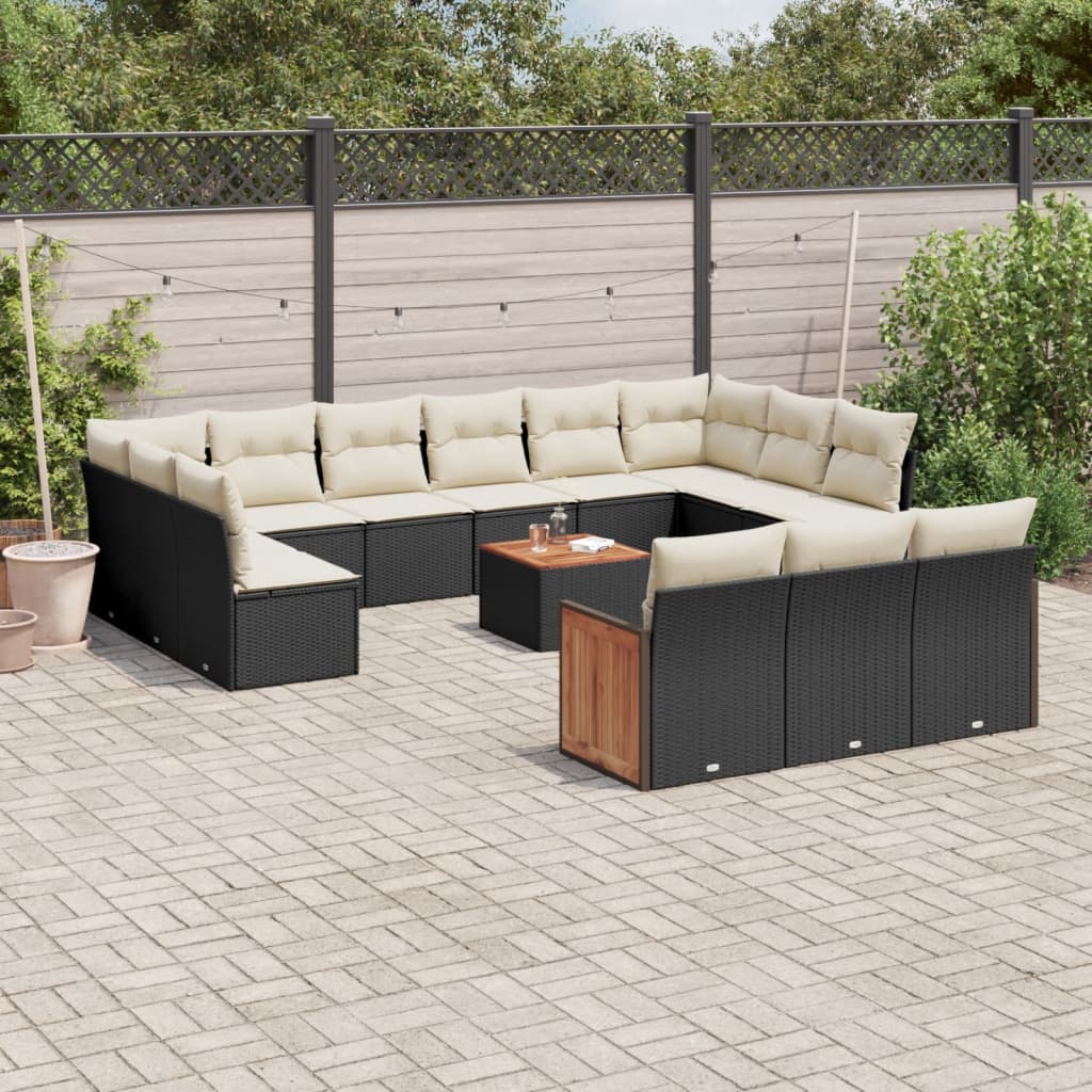 14-delige Loungeset met kussens poly rattan zwart is nu te koop bij PeponiXL, paradijselijk wonen!