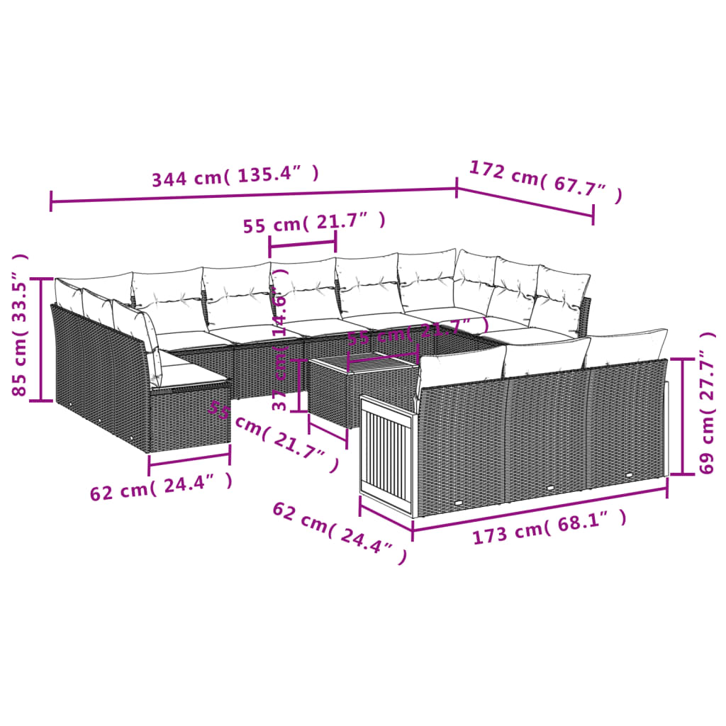 14-delige tuinbankset met kussens van zwart polyrotan is nu te koop bij PeponiXL, paradijselijk wonen!