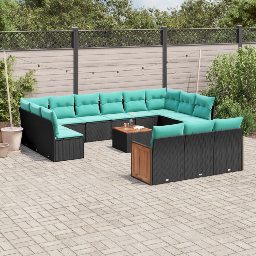 14-delige tuinbankset met kussens van zwart polyrotan is nu te koop bij PeponiXL, paradijselijk wonen!