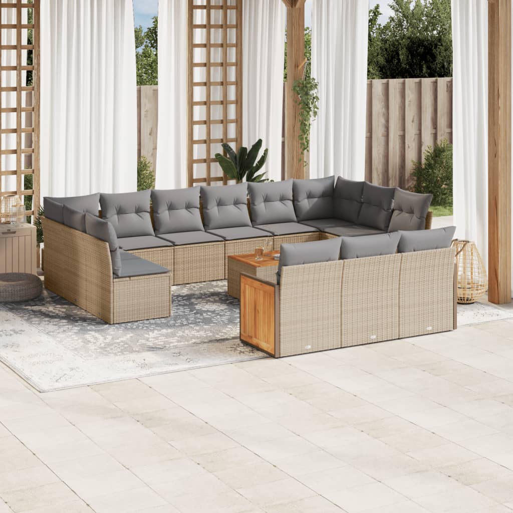 14-delige Loungeset met kussens poly rattan beige is nu te koop bij PeponiXL, paradijselijk wonen!