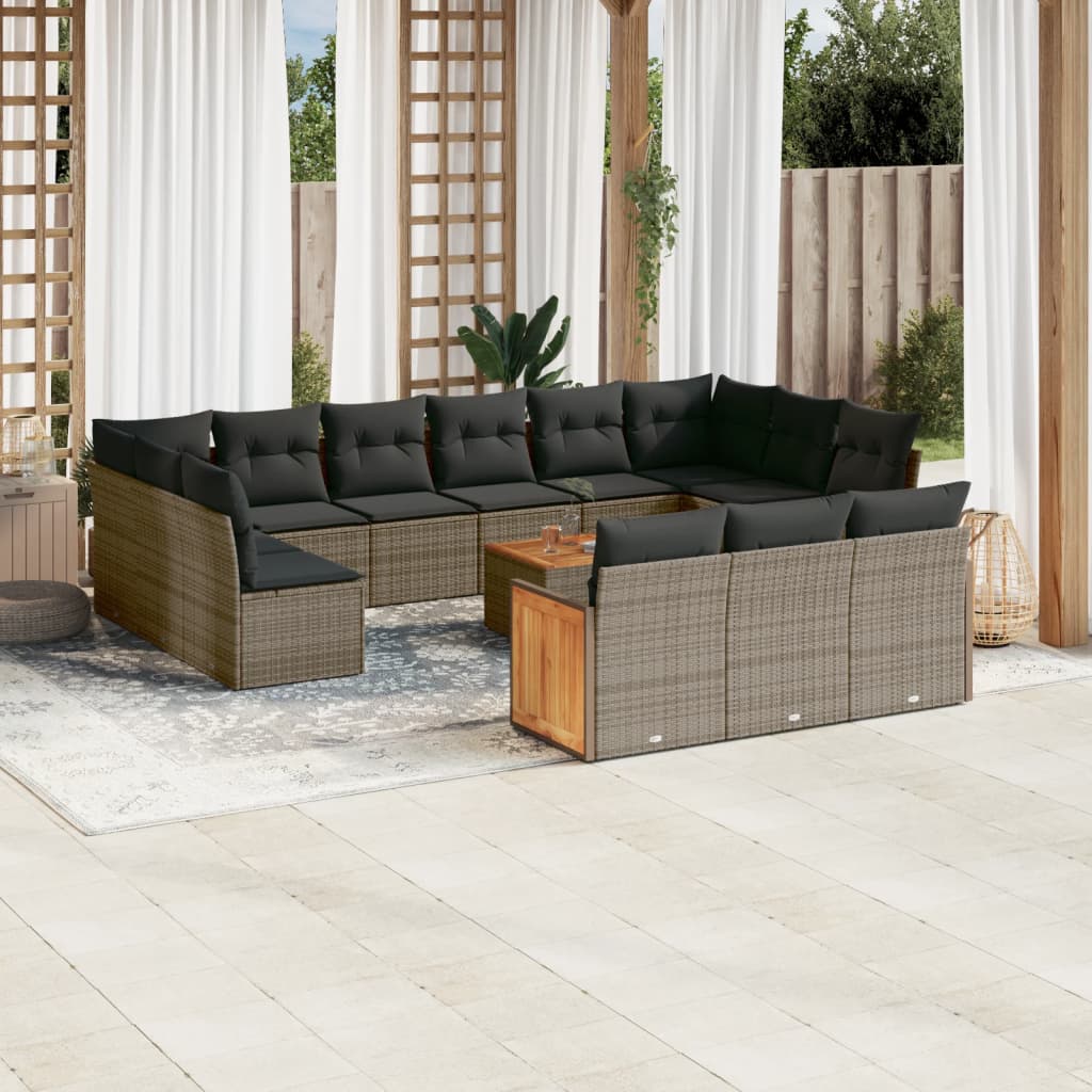 14-delige Loungeset met kussens poly rattan grijs is nu te koop bij PeponiXL, paradijselijk wonen!
