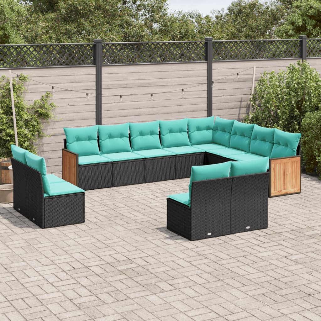 12-delige tuinbankset met kussens van zwart polyrotan is nu te koop bij PeponiXL, paradijselijk wonen!