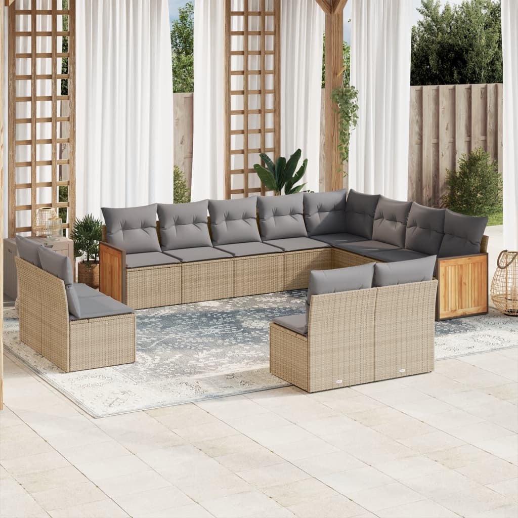 12-delige Loungeset met kussens poly rattan beige is nu te koop bij PeponiXL, paradijselijk wonen!
