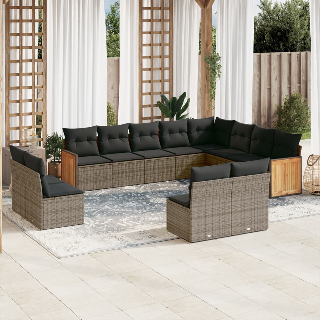 12-delige Loungeset met kussens poly rattan grijs is nu te koop bij PeponiXL, paradijselijk wonen!